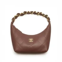 Chanel Women 25K Chain Hobo Tote Bag Gold-Tone Metal-Dark Brown