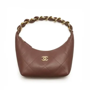 Chanel Women 25K Chain Hobo Tote Bag Gold-Tone Metal-Dark Brown