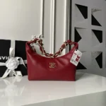 Chanel Women 25K Chain Hobo Tote Bag Gold-Tone Metal-Red - Image 3