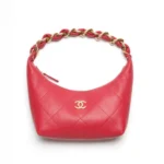 Chanel Women 25K Chain Hobo Tote Bag Gold-Tone Metal-Red