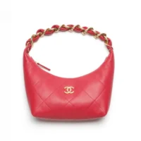 Chanel Women 25K Chain Hobo Tote Bag Gold-Tone Metal-Red