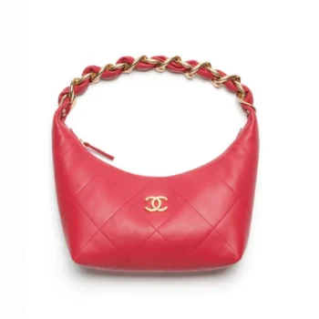Chanel Women 25K Chain Hobo Tote Bag Gold-Tone Metal-Red