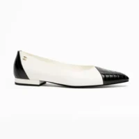 Chanel Women Ballet Flats Lambskin-White & Black G47289
