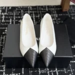 Chanel Women Ballet Flats Lambskin-White & Black G47289