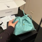 Chanel Women Clutch With Leather Strap Lambskin & Gold-Tone Metal-Aqua