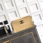 Chanel Women Large Zipped Pouch Suede Calfskin-Beige AP5267