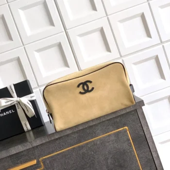 Chanel Women Large Zipped Pouch Suede Calfskin-Beige AP5267