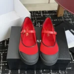 Chanel Women Mary Janes Mixed Fibers & Rubber-Red & Black G47139