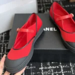 Chanel Women Mary Janes Mixed Fibers & Rubber-Red & Black G47139