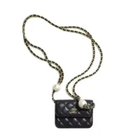 Chanel Women Mini Pearl Clutch Chain-Black