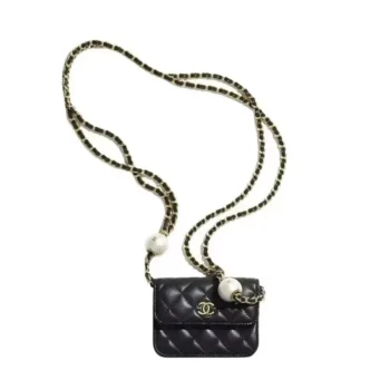 Chanel Women Mini Pearl Clutch Chain-Black
