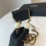 Chanel Women Mini Pearl Clutch Chain-Black