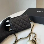 Chanel Women Mini Pearl Clutch Chain-Black