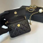 Chanel Women Mini Pearl Clutch Chain-Black