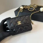 Chanel Women Mini Pearl Clutch Chain-Black