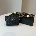 Chanel Women Mini Pearl Clutch Chain-Black