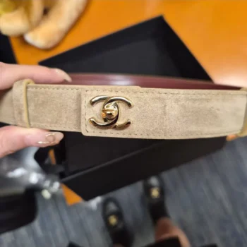Chanel Women Leather Belt Suede Calfskin & Metal Dark Beige & Gold
