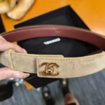 Chanel Women Leather Belt Suede Calfskin & Metal Dark Beige & Gold