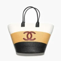 Chanel Women Maxi Shopping Bag Raffia & Calfskin AS6148