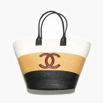 Chanel Women Maxi Shopping Bag Raffia & Calfskin AS6148