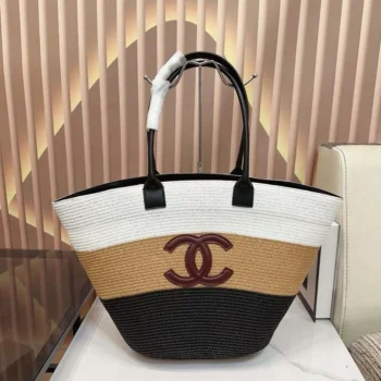 Chanel Women Maxi Shopping Bag Raffia & Calfskin AS6148