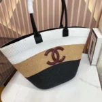 Chanel Women Maxi Shopping Bag Raffia & Calfskin AS6148