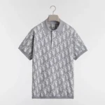 Dior Men Oblique Polo Shirt Regular Fit Gray Cotton-Wool-Silk Jacquard 683M824A7040