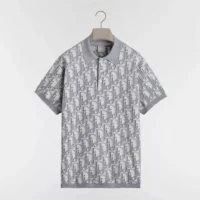 Dior Men Oblique Polo Shirt Regular Fit Gray Cotton-Wool-Silk Jacquard 683M824A7040