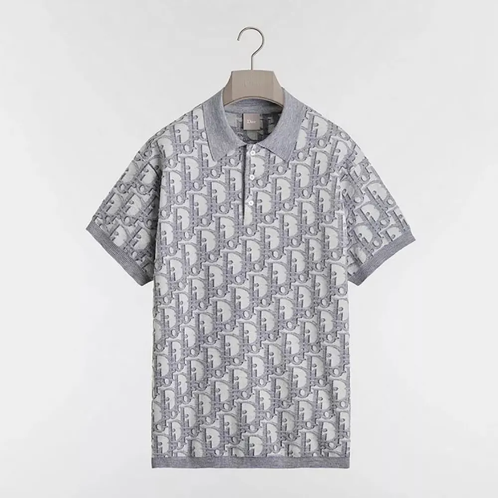 Dior Men Oblique Polo Shirt Regular Fit Gray Cotton-Wool-Silk Jacquard 683M824A7040 (1) Dior Men Oblique Polo Shirt Regular Fit Gray Cotton-Wool-Silk Jacquard 683M824A7040