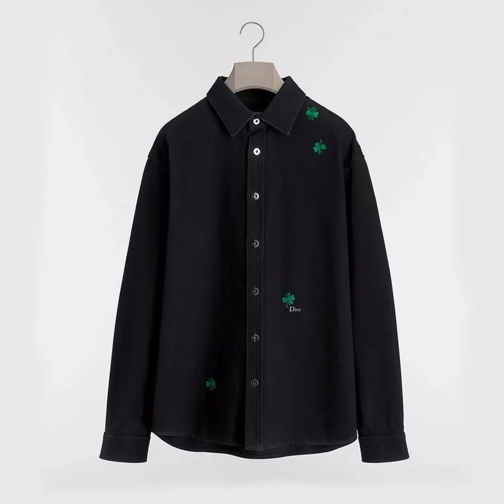 Dior Men Overshirt with Dior Clover Embroidery Black Cotton Twill 683D585A3044 (1) Dior Men Overshirt with Dior Clover Embroidery Black Cotton Twill 683D585A3044
