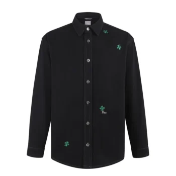 Dior Men Overshirt with Dior Clover Embroidery Black Cotton Twill 683D585A3044