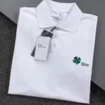 Dior Men Polo Shirt with Dior Clover Embroidery White Cotton Piqué