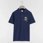 Dior Men Polo Shirt with Dior Secret Garden Embroidery Relaxed Fit Blue Cotton Piqué