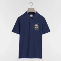 Dior Men Polo Shirt with Dior Secret Garden Embroidery Relaxed Fit Blue Cotton Piqué