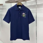 Dior Men Polo Shirt with Dior Secret Garden Embroidery Relaxed Fit Blue Cotton Piqué