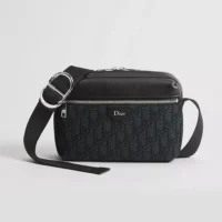 Dior Men Rider Zipped Messenger Bag Black Dior Oblique Jacquard and Black Grained Calfskin