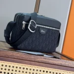 Dior Men Rider Zipped Messenger Bag Black Dior Oblique Jacquard and Black Grained Calfskin