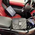 Dior Men Saddle Heritage Messenger Bag with Flap Beige and Black Dior Oblique Jacquard