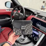 Dior Men Saddle Heritage Messenger Bag with Flap Beige and Black Dior Oblique Jacquard