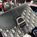 Dior Men Saddle Heritage Messenger Bag with Flap Beige and Black Dior Oblique Jacquard