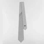 Dior Men Striped Cannage Tie Gray White and Deep Gray Silk 44C1047B0984