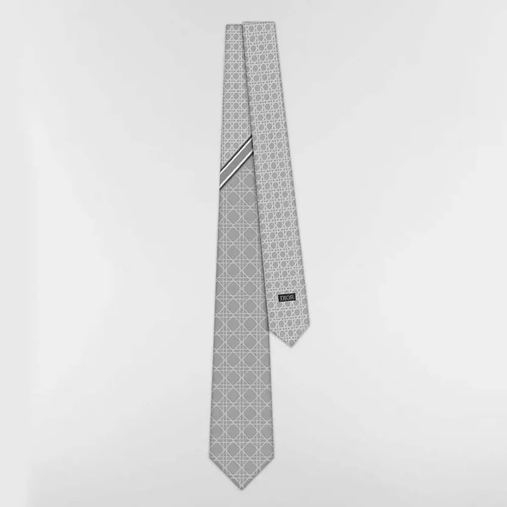 Dior Men Striped Cannage Tie Gray White and Deep Gray Silk 44C1047B0984 (1) Dior Men Striped Cannage Tie Gray White and Deep Gray Silk 44C1047B0984