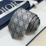 Dior Men Striped Cannage Tie Gray White and Deep Gray Silk 44C1047B0984