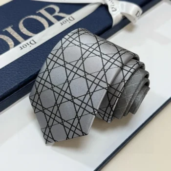 Dior Men Striped Cannage Tie Gray White and Deep Gray Silk 44C1047B0984