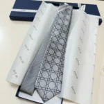 Dior Men Striped Cannage Tie Gray White and Deep Gray Silk 44C1047B0984