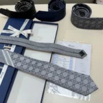 Dior Men Striped Cannage Tie Gray White and Deep Gray Silk 44C1047B0984