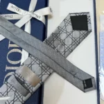 Dior Men Striped Cannage Tie Gray White and Deep Gray Silk 44C1047B0984