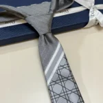 Dior Men Striped Cannage Tie Gray White and Deep Gray Silk 44C1047B0984