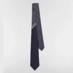 Dior Men Striped Cannage Tie Navy Blue Gray and White Silk 44C1047B0984
