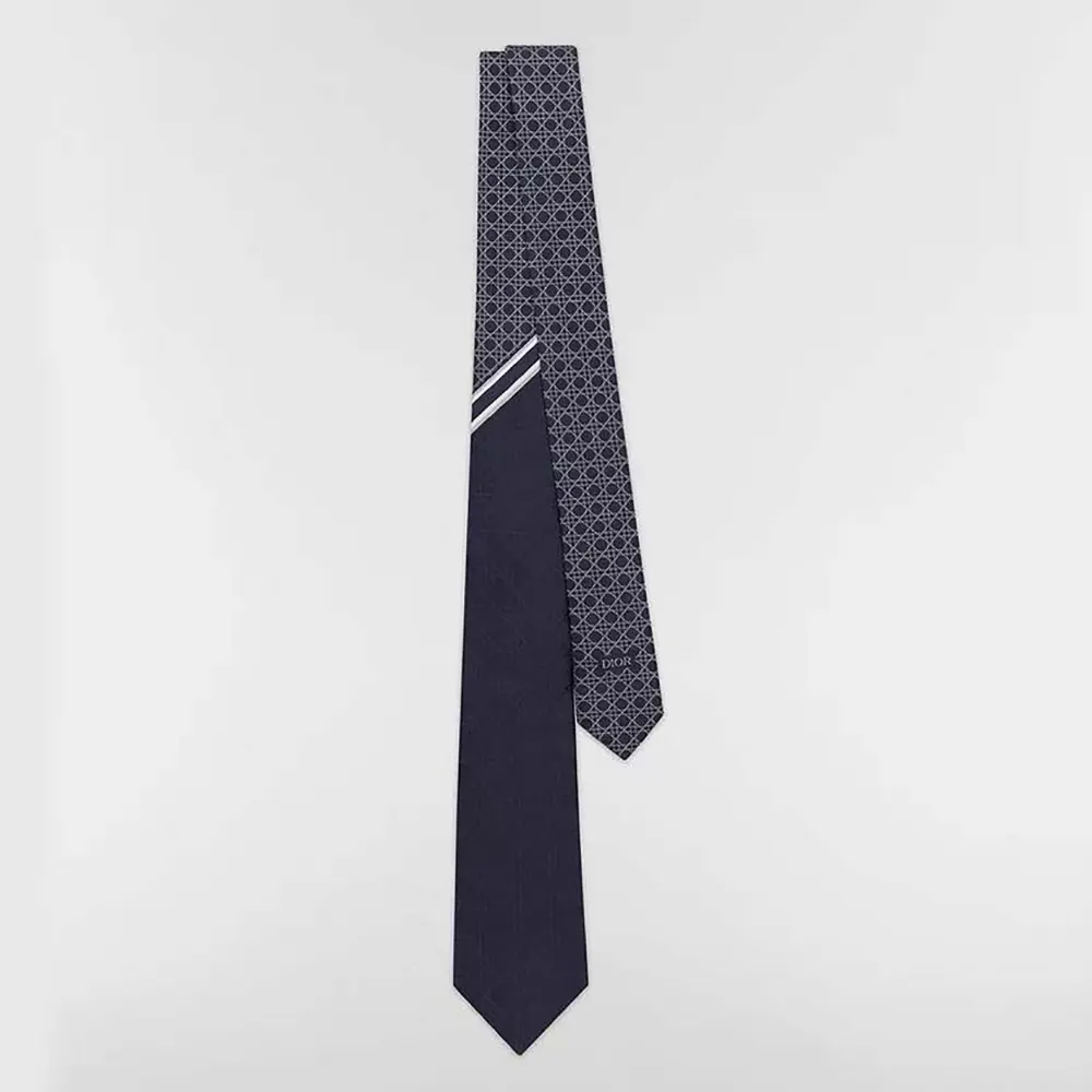 Dior Men Striped Cannage Tie Navy Blue Gray and White Silk 44C1047B0984 (1) Dior Men Striped Cannage Tie Navy Blue Gray and White Silk 44C1047B0984